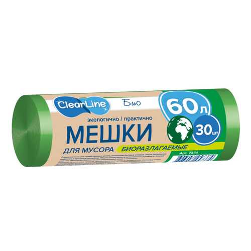 Мешки для мусора Clear Line Bio зеленые 60 л 30 шт в Швейный мир