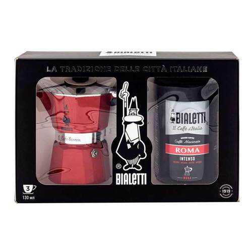 Гейзерная кофеварка Bialetti Moka Express red на 3 порции и молотый кофе Roma 250гр в Швейный мир